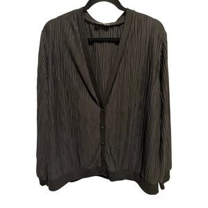 BEAT Women's Black Pleated Look Long Sleeve Button Up Cardigan Plus Size 4X